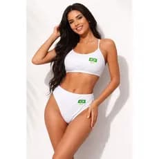 Conjunto Top Com Opção De Bojo Copa Brasil Calcinha Hot Pants Retro Cós Alto lançamento Cores Copa Do Mundo Promoção