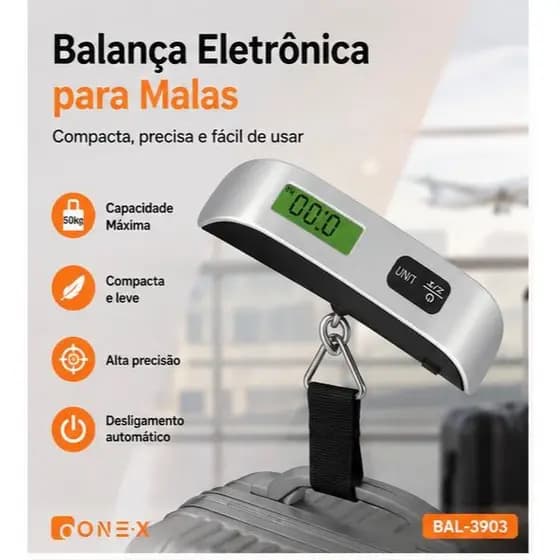 Balança Digital Portátil para Bagagem - Capacidade 50kg, Design Compacto, Display LCD