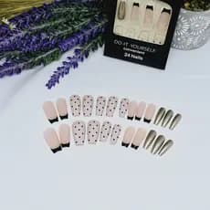 Kit de 24 Unhas Artificiais Florais + Cola Gel
