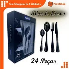 Faqueiro Conjunto Talheres Luxo Black aço inox Sunshine Polido Clássico 24 Peças Inoxidável