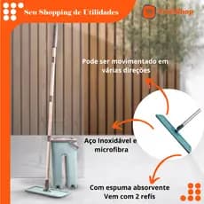 Rodo Mop Flat Tira Pó Esfregão Com Balde Lava E Seca com 2 Refil Rodo Eficiente Fácil de Usar
