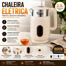 Chaleira Elétrica Térmica 2,5L Viccoli 1800W Desligamento Automático 110V ou 220V