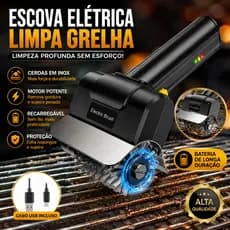 Escova Elétrica Limpa Churrasqueira Grill Grelha Cerdas Aço Inox Recarregável USB