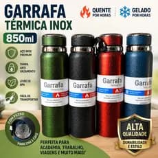 Garrafa Térmica Inox 850ml Parede Dupla Mantém Quente e Gelado Squeeze Térmico Academia Trabalho