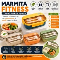 Marmita Fitness 900ml Com Divisórias Talher Incluso Trava De Segurança Livre BPA Porta Refeição