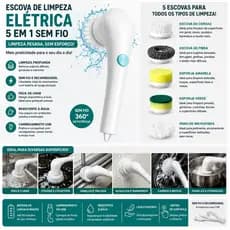 Escova Elétrica de Limpeza Sem Fio Recarregável USB 5 em 1 Multiuso Portátil para Banheiro Cozinha Pia Fogão Azulejo
