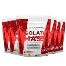 Kit 5 unidades Isolate Mass Hipercalórico Morango Banana 3KG Em Pó HF Suplementos – Energia, Massa Muscular e Foco!