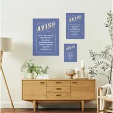 Quadro Decorativo Aviso em MDF Tipografia Azul e Branca - 20x30 30x50 40x60cm