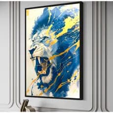 Quadro Decorativo em MDF Leão Azul e Amaralo - 60x80cm