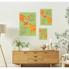 Quadro Decorativo em MDF Fome de Onça Verde Vermelho e Amarelo - 20x30 30x50 40x60cm