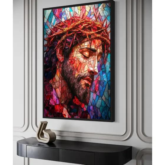 Quadro Jesus Coroa de Espinhos Estilo Vidraças - 80x60cm