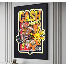 Quadro Decorativo em MDF - CASH MONEY - Fundo preto - 60x80cm