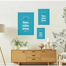 Quadro de Aviso em MDF Para Sua Cozinha Azul Branco Usou, Sujou, Lavou - 20x30 30x50 40x60cm