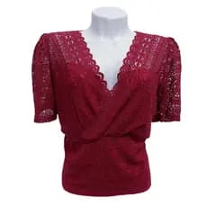 Blusa Feminina Transpassada Rendada Cores Vibrantes Moda Verão