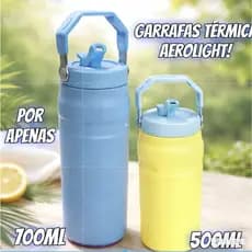 Garrafa Térmica Aerolight 500ML/700ML |  Inox  Flip Straw | Canudo Embutido e Alça Antivazamento | OFERTA LANÇAMENTO |