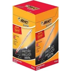 Caneta Esferográfica BIC Cristal, Vermelha, Ponta Ultra Fina, 0.7mm,50 Unidades