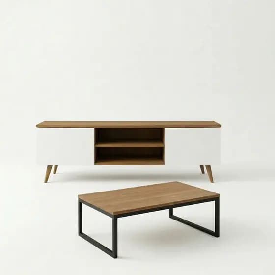 QUEIMA DE ESTOQUE Conjunto Rack para TV + Mesa de Centro Moderna em Madeira e Preto