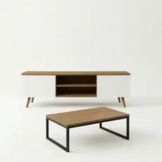 QUEIMA DE ESTOQUE Conjunto Rack para TV + Mesa de Centro Moderna em Madeira e Preto