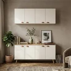 QUEIMA DE ESTOQUE Buffet Balcão Branco 4 Portas + Armário Aéreo 4 Portas