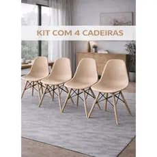 Kit 4 Cadeiras Eames Fendi Nude DSW Base Madeira Sala Jantar Decor Moderna