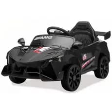 Carro Elétrico Infantil 6V Preto Controle Remoto Farol LED Som Buzina Cinto Power Ride 24+ Meses