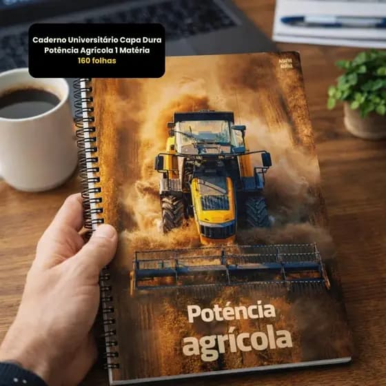 Caderno Universitário Capa Dura Potência Agrícola 1 Matéria - 160 folhas, Trator