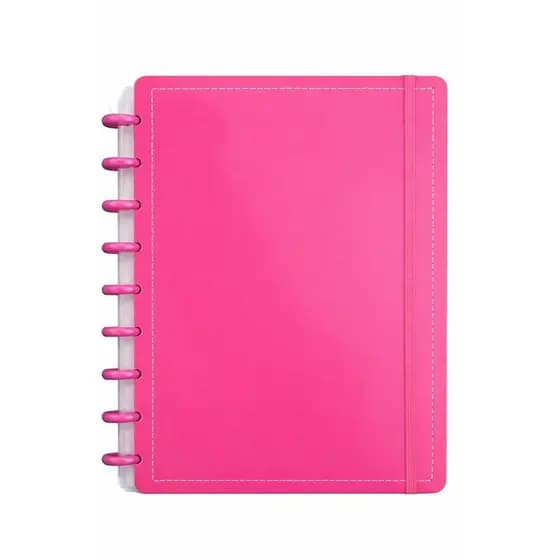 Caderno Inteligente Disco Grande Pink Reposicionáveis Capa Dura Rosa Elástico Profissional Universitário Escolar