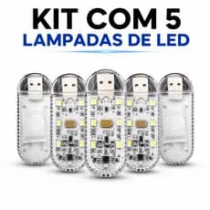 Kit 5 Lâmpadas LED USB Portátil Recarregável com Toque Luz Noturna Compacta com Velcro