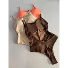 Body Maio Feminino Alça Fina Collant Cavado Liso Poliamida com Bojo