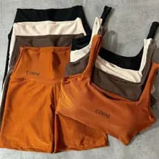 Conjunto Feminino Academia Top e Short Legging Tecido Canelado Citrine
