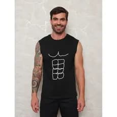 Regata masculino sem manga Masculina Camisa 100% Algodao Moda Verao Gola Redonda preto branco p m g gg