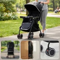 Carrinho de Bebê Dobrável Compacto com Estrutura Resistente e Condução Suave