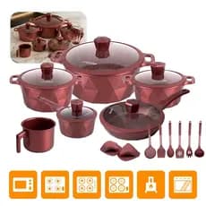 Kit Jogo de Panelas 18 Peças Antiaderente London Com Tampa de Vidro Conjunto + Utensílios