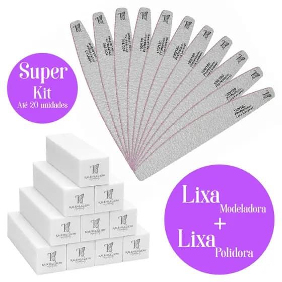 Kit Lixa Abrasiva Modeladora + Lixa Bloco Fecha Poros Alongamento Nail Designer Envio Rapido