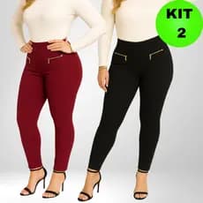 Kit 2 Calça Legging Feminina Montaria Cintura Alta com Zíper Bolsos Confortável Moda Feminina Casual
