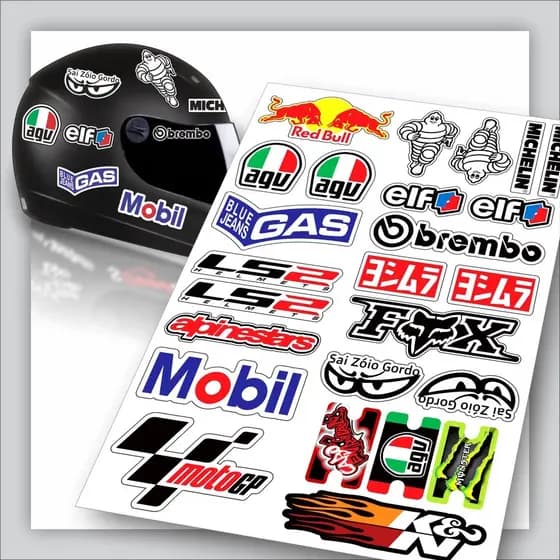 Cartela com 25 Adesivos Personalizados Nº 17 – Para Carro, Moto, Bike e Cross | Resistente à Água e Sol