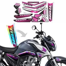 Kit Adesivo Honda CG Titan 160 Holográfico Rosa Pink 2022 2023 2024 Laminado
