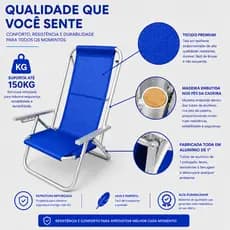 CADEIRA DE PRAIA PREGUIÇOSA 5 POSIÇÕES ULTRA RESISTENTE ATÉ 150KG