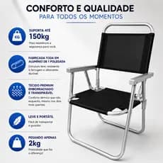 CADEIRA DE PRAIA CAMPO E JARDIM ALTA NYLON SUPER RESISTENTE ATÉ 150KG