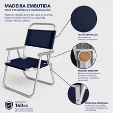 CADEIRA DE PRAIA ULTRA RESISTENTE PLUS SIZE ATÉ 160KG