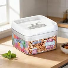 Pote Hermético 400ml Acrílico C/ Trava Anti Vacuo Quadrado Mantimento Alimentos Frescos