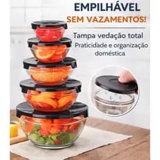 Kit 5 Potes Hermético Vidro C/tampa Porta Mantimento Marmita