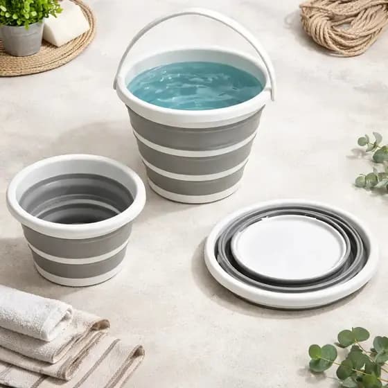 Balde Retrátil Dobrável 10 Litros Silicone Multiuso Grande Cinza
