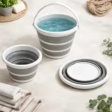 Balde Retrátil Dobrável 10 Litros Silicone Multiuso Grande Cinza