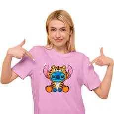 Camiseta Do Stitch De Tigrinho Personalizado Animais Fofinho Cute Feminina Unissex 100% Algodão