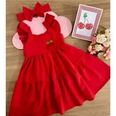 Vestido Infantil  Menina Festa Casual Luxo Tiara Cereja Cerejinha, Azul Claro, Rosa Bebê, Pink Tons Pastéis Candy Color