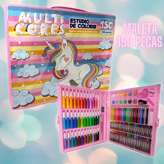 Oferta Estojo 150 Peças Escolar Maleta Para Desenho Pintura Infantil Completa de Az e colorir