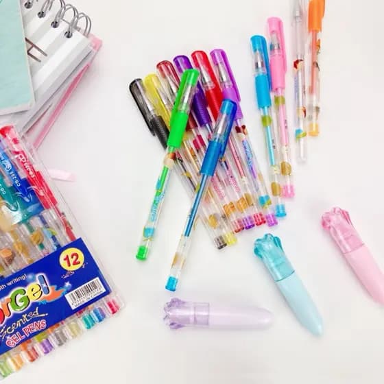 Kit Com 6/8/10/12/24/36 Unidades Canetas Gel Cheirinho de Frutas Coloridas Perfumadas Brilhante Glitter Neon Tons Pastel
