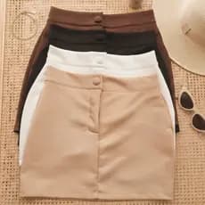 Short Saia Feminino Cintura Alta  Botão Encapado tecido en neo prene Tendência Verão em Promoção