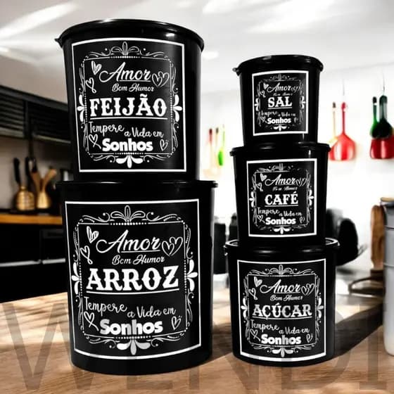 Kit Conjunto De Potes 5 Peças Plastico Resistente Organizadores De Cozinha Porta Mantimentos